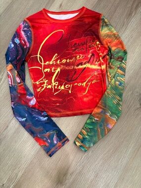 Patchwork Printed Butter Soft Long Sleeve Crop Top Women’s Small NWOT